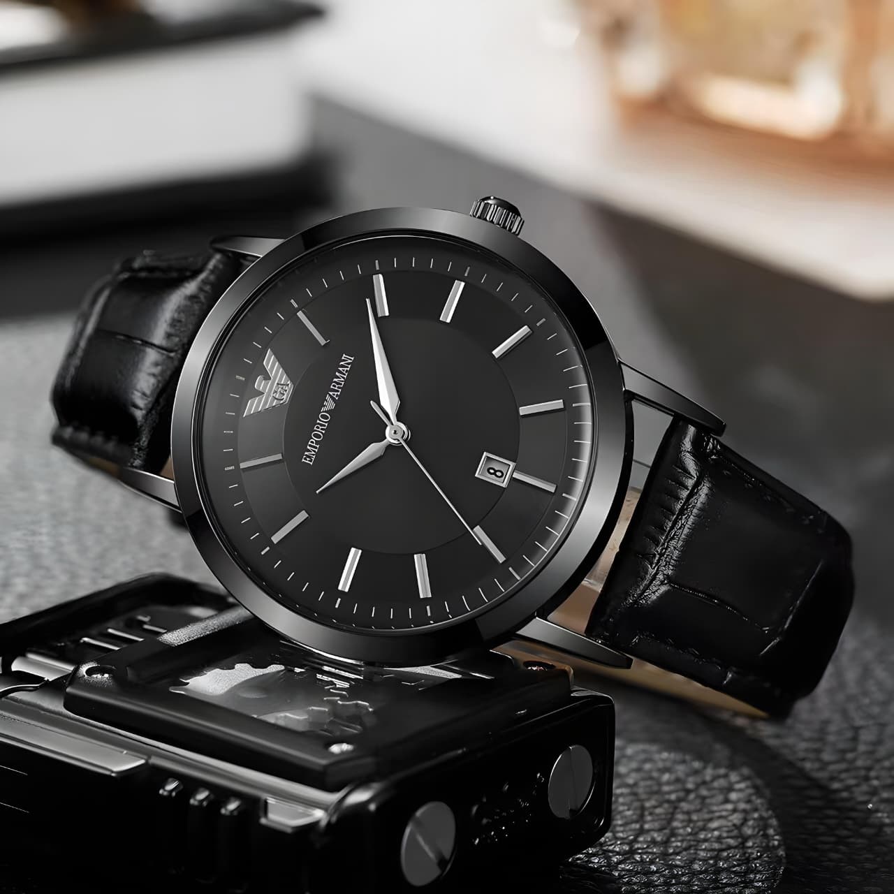 Emporio Armani: Minimalist elegance in jet-black